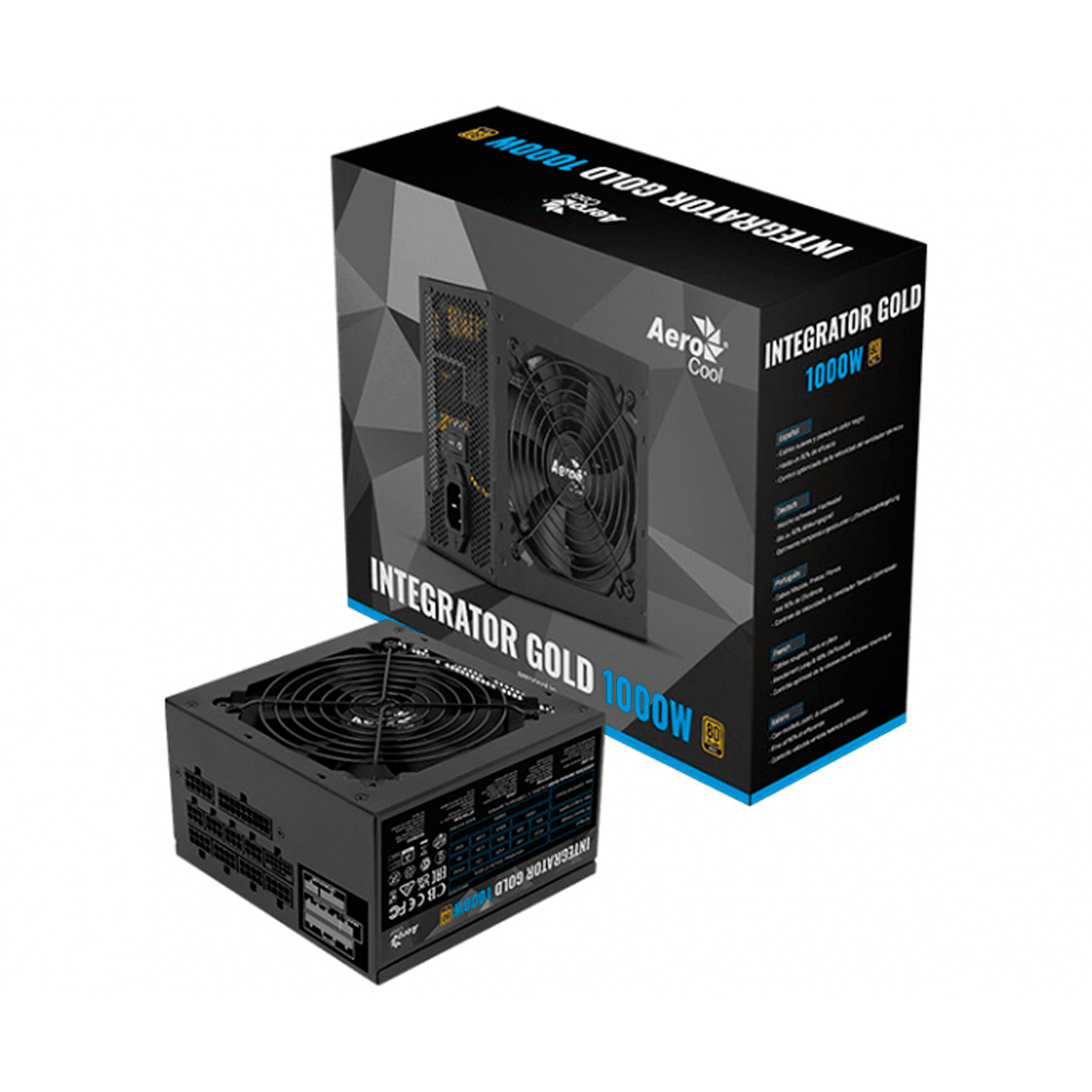 AeroCool 1000W Fuente de Poder Integrator 80 PLUS Gold, 20+4 pin ATX, 120mm - GG GAMER STORE