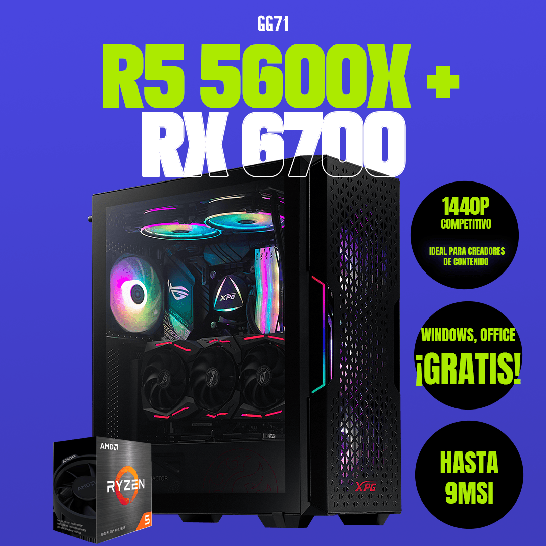 Computadora Gama Media R5 5600X + RX 6700 + 32GB RAM DDR4 - GG GAMER STORE