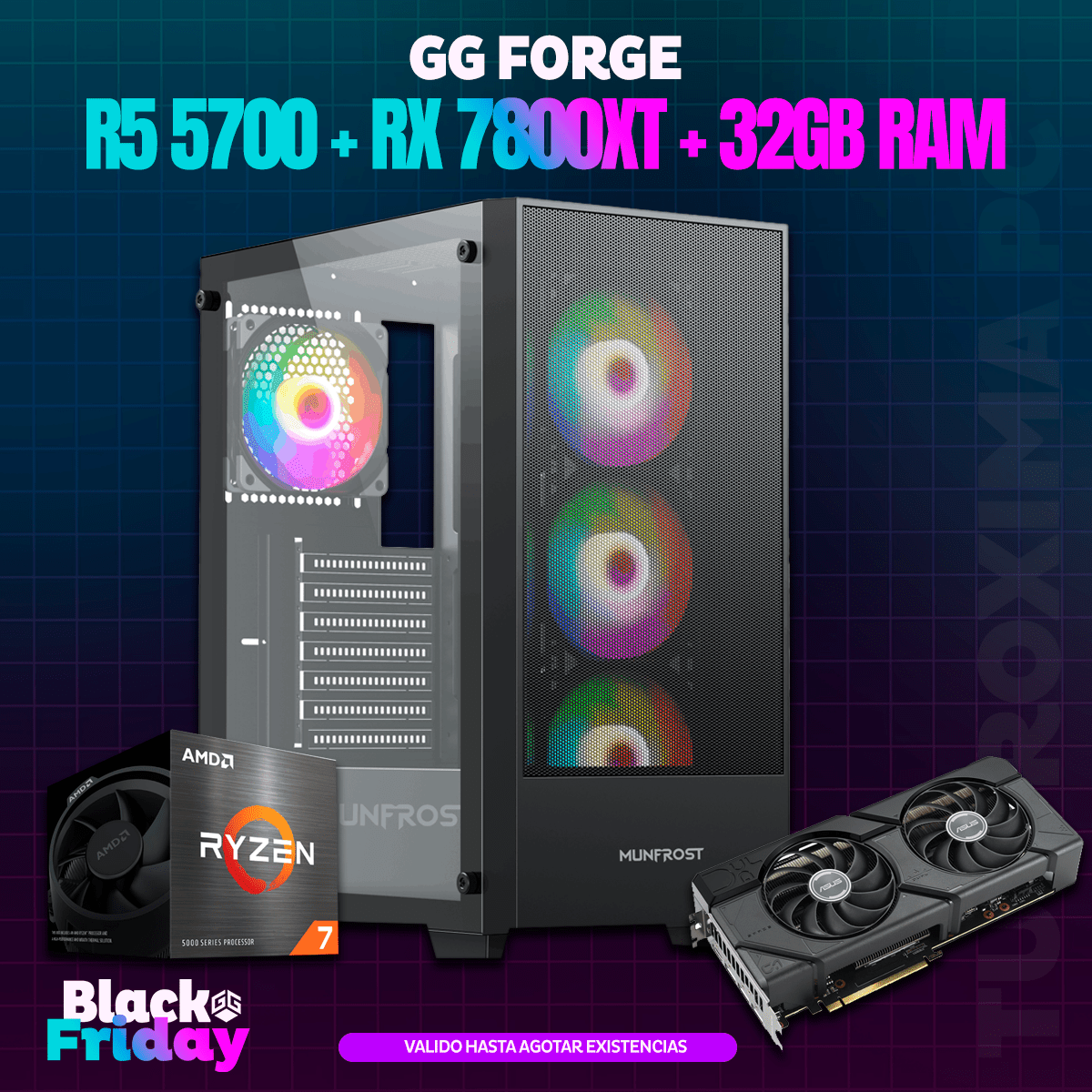 Computadora GG FORGE R7 5700 + RX 7800XT + 32GB RAM DDR4 - GG GAMER STORE