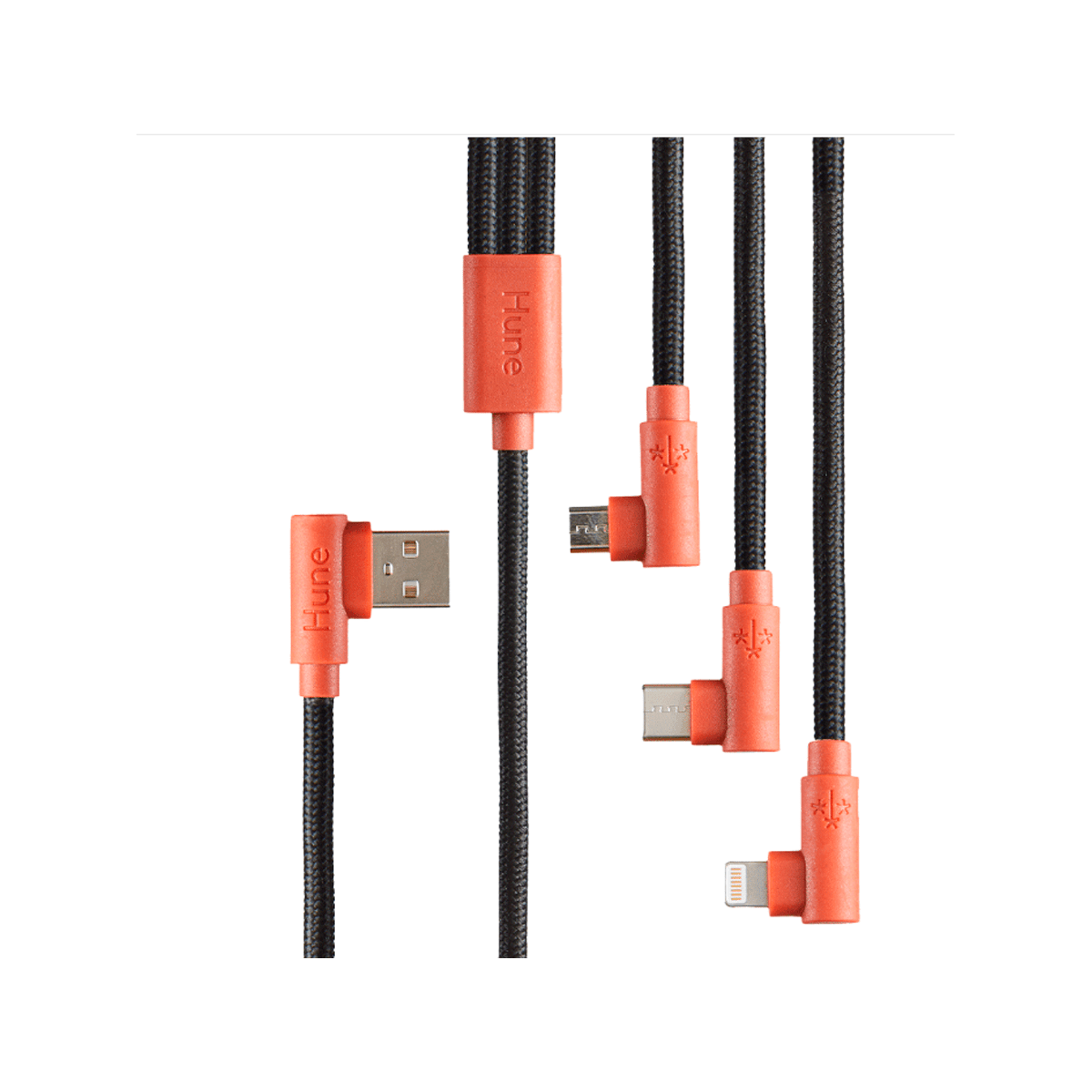 Hune Cable 3 en 1 USB A Macho - Micro USB/USB C/Lightning Macho, 1.2 Metros, Naranja - GG GAMER STORE